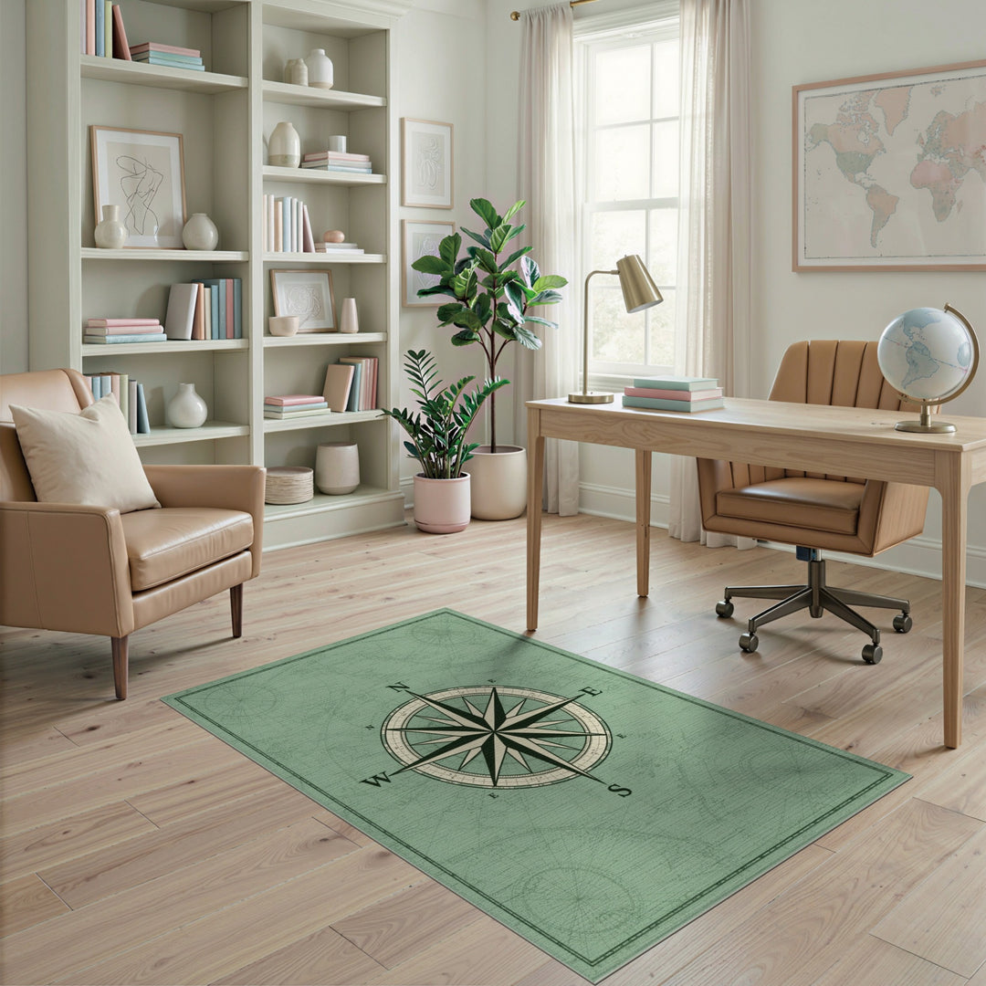 Vintage Compass Green Area Rug