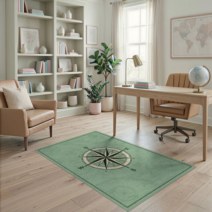Vintage Compass Green Area Rug
