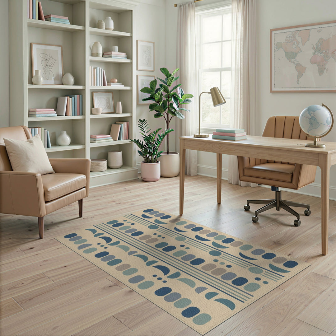 Blue Teal Geometric Oval Area Rug
