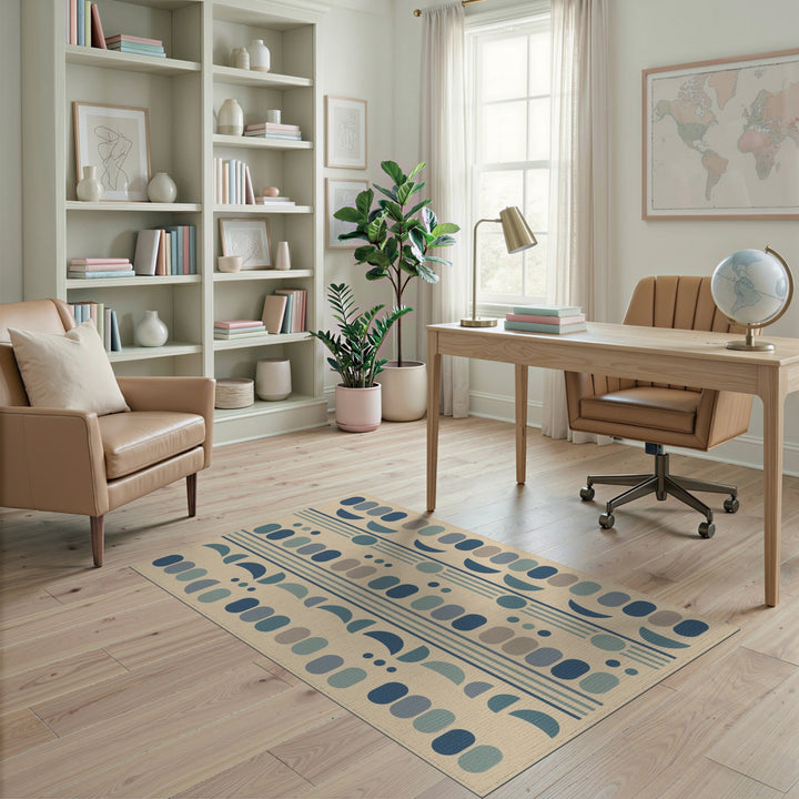 Blue Teal Geometric Oval Area Rug