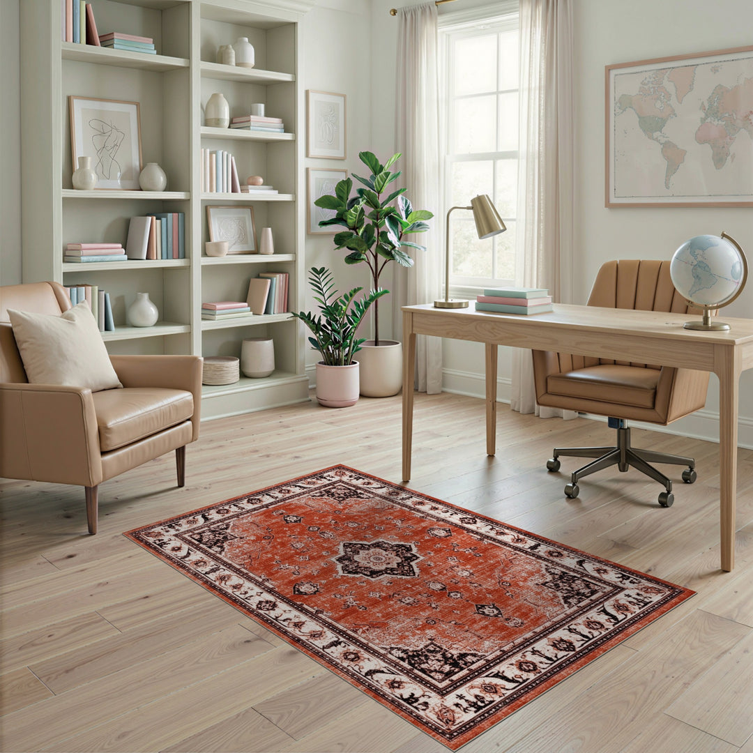 Medallion Red Distressed Vintage Medallion Area Rug