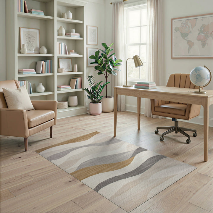 Wave Abstract Wave Beige Neutral Area Rug