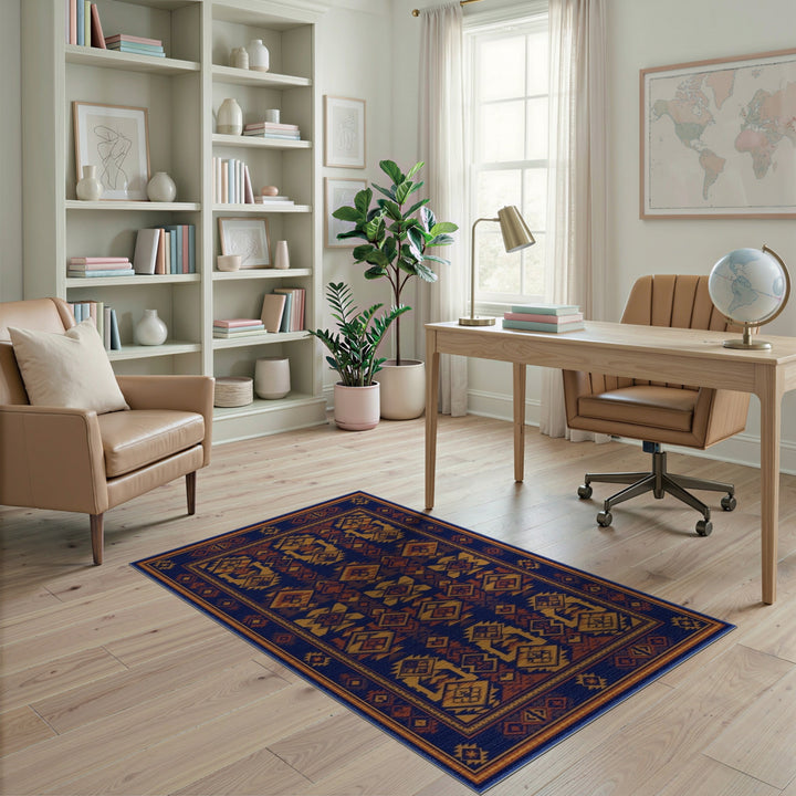 Navy Blue Heritage Tribal Area Rug