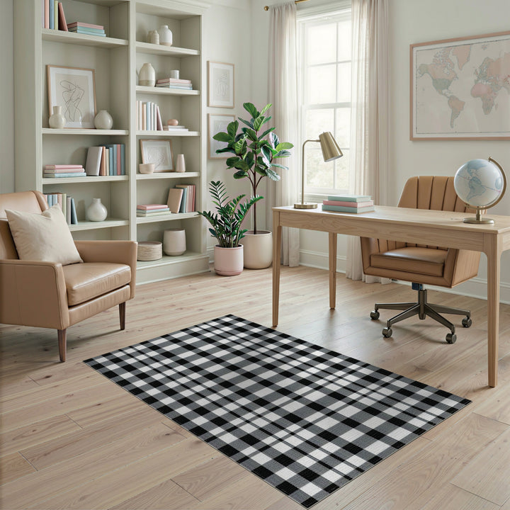 Black White Checkered Geometric Area Rug