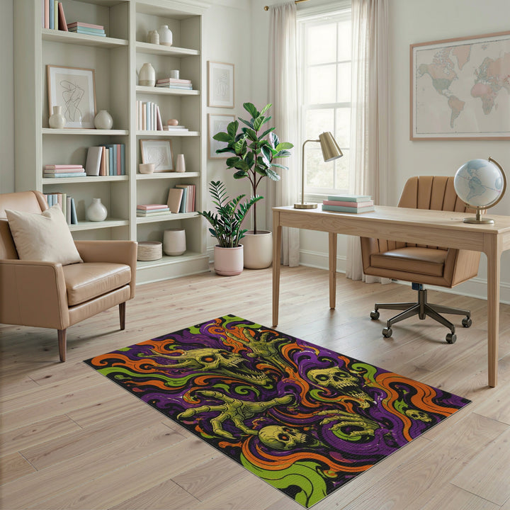 Multi-color and Patterns Psychedelic Skull Swirl Area Rug