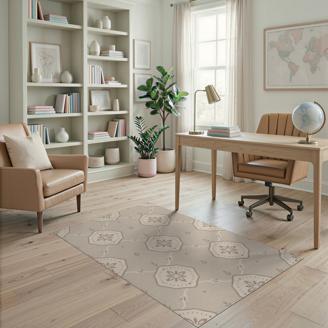 Neutral Beige Medallion Floral Rug