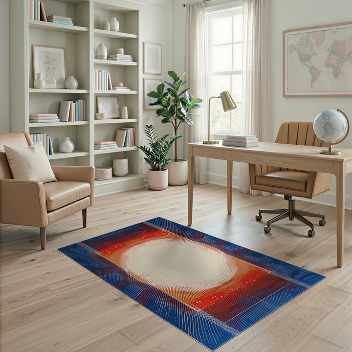 Geometric Sunburst Area Rug in Red and Blue
