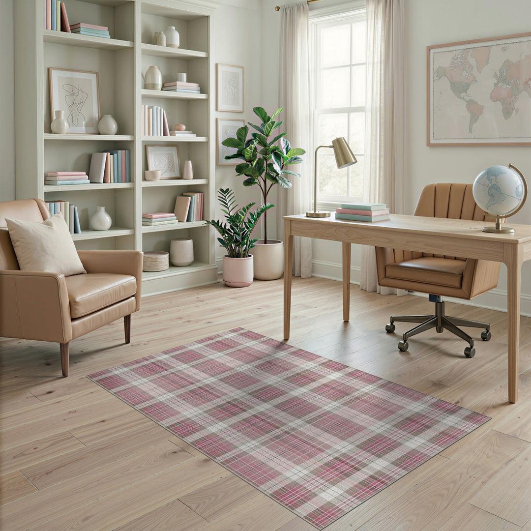 Pink Plaid Washable Geometric Modern Area Rug