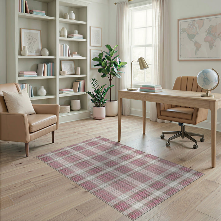 Pink Plaid Washable Geometric Modern Area Rug