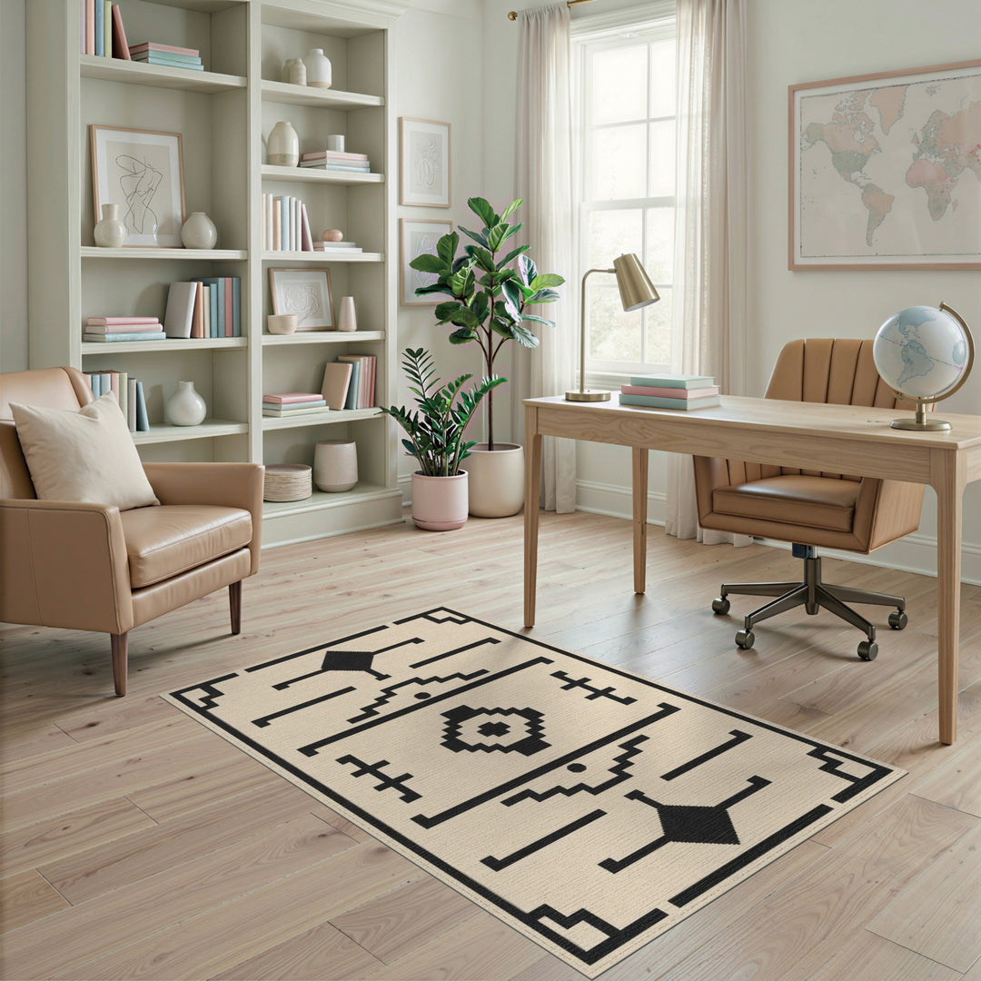 Southwestern Black White Geometric Area Rug