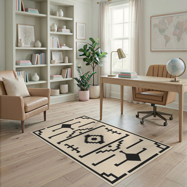 Southwestern Black White Geometric Area Rug