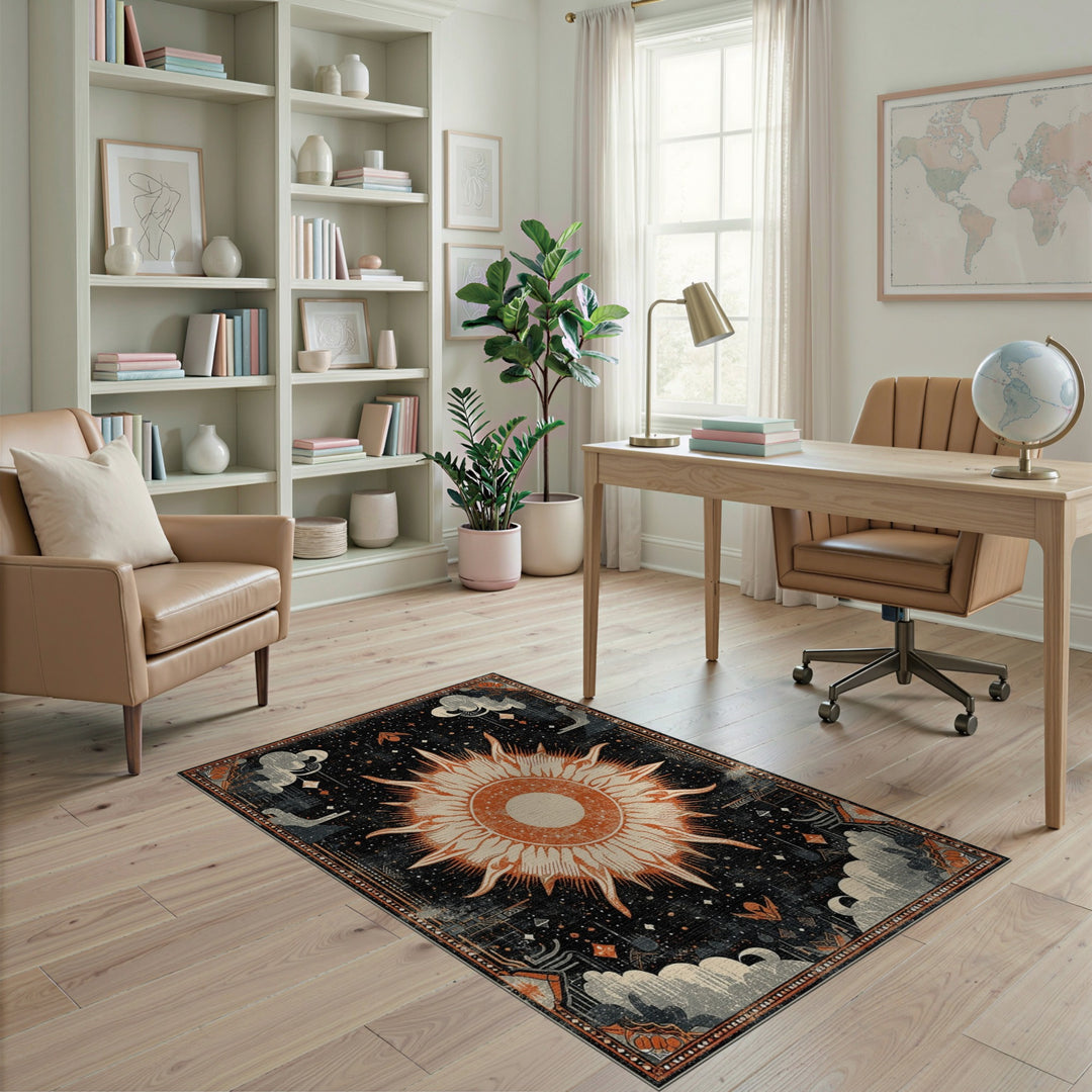 Orange Celestial Sun Area Rug