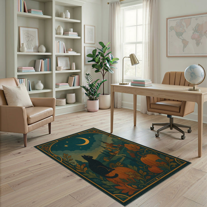 Black Cat Pumpkin Moon Area Rug