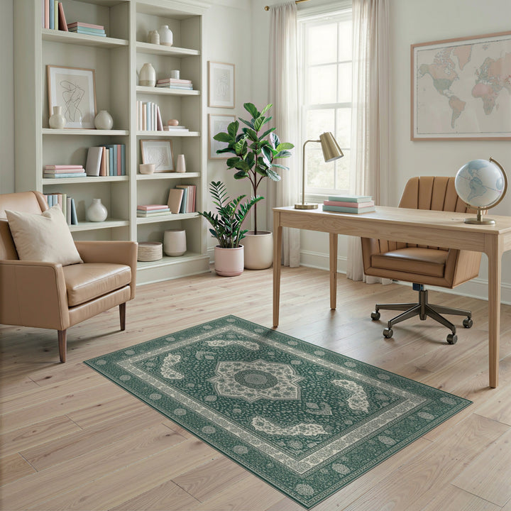 Teal Persian Medallion Area Rug