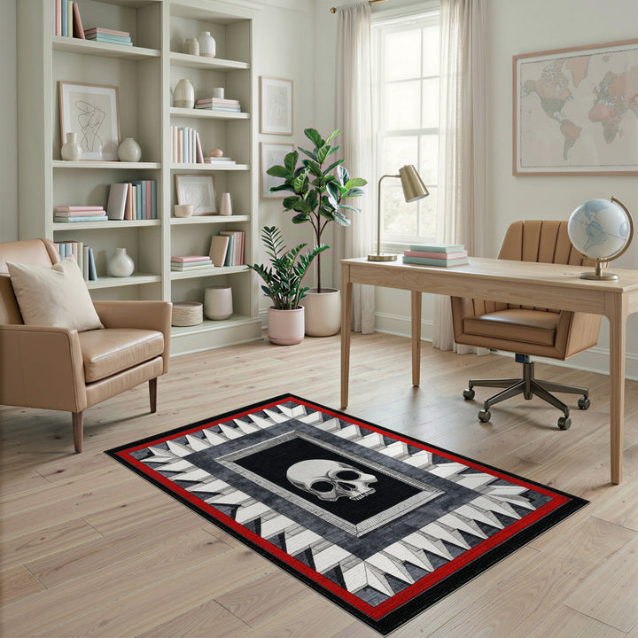 Framed Skull Black White Area Rug