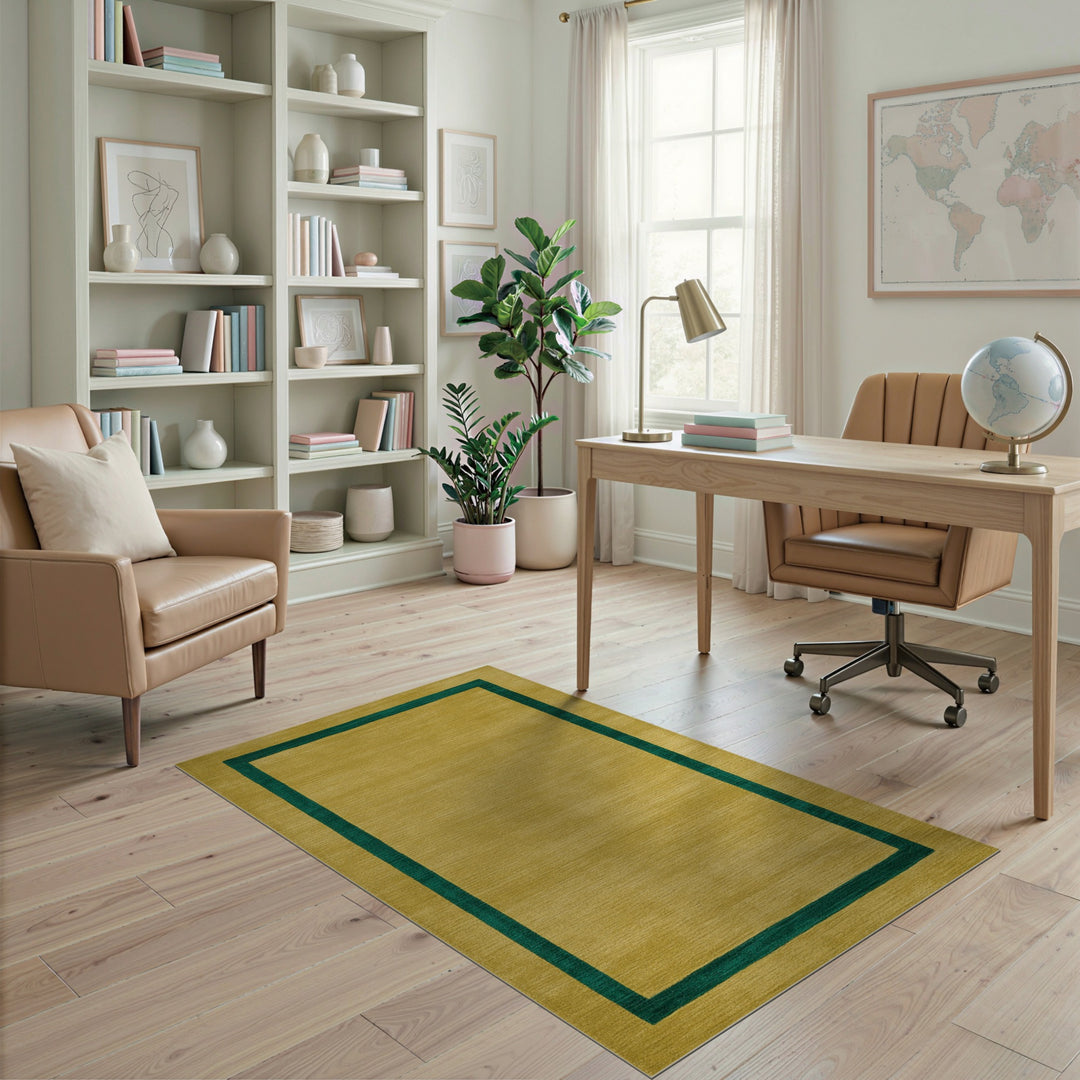 Geometric Modern Yellow Geometric Border Area Rug