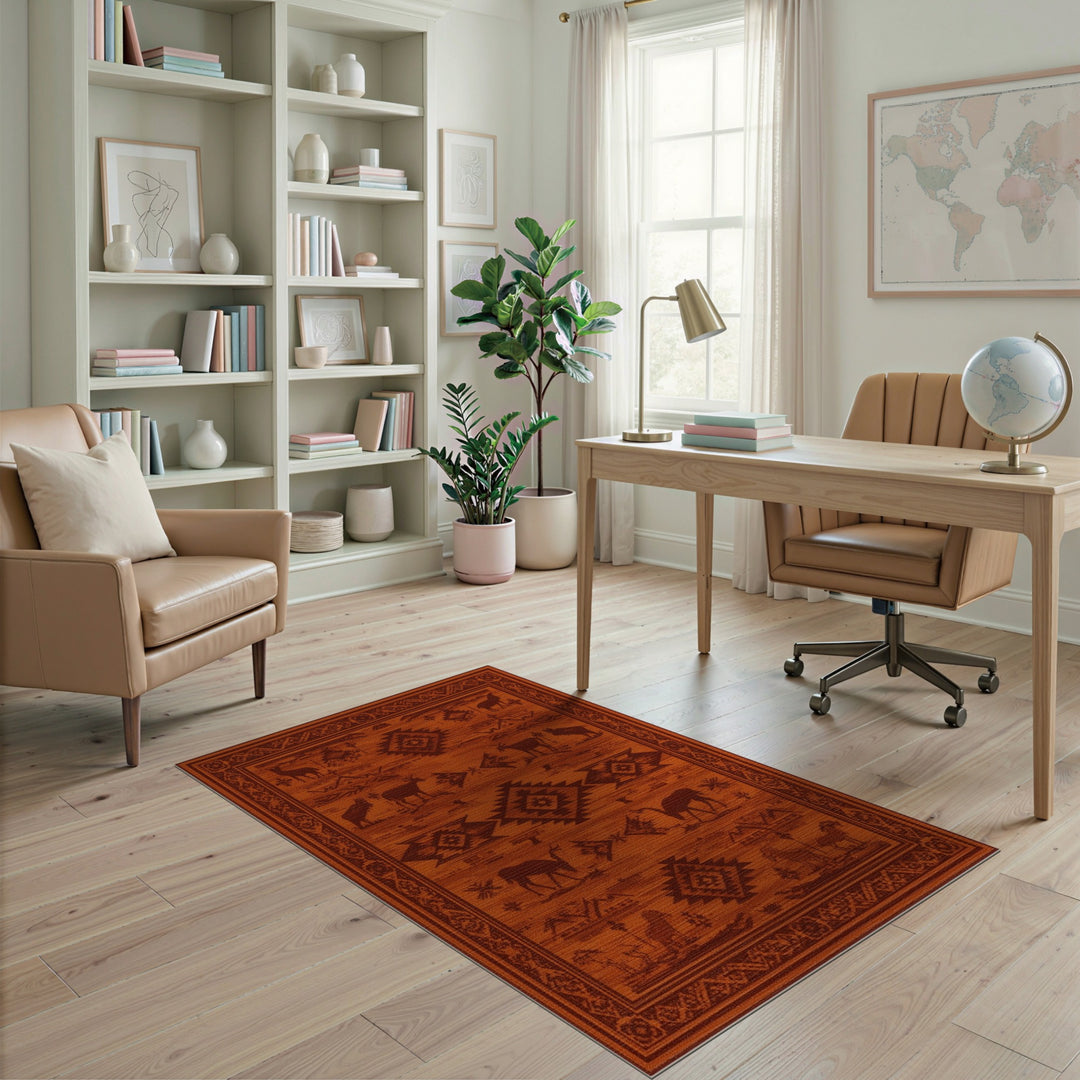 Orange Heritage Tribal Wildlife Area Rug