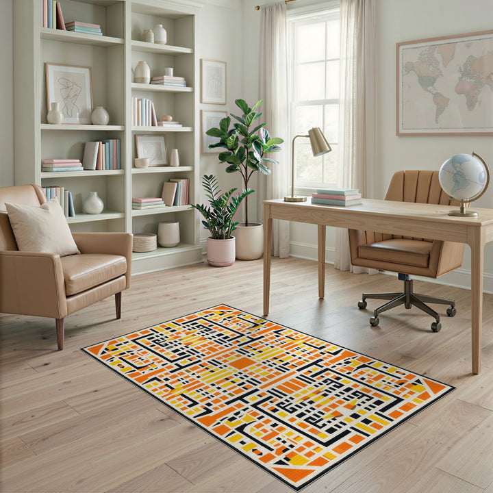 Orange Geometric Modern Area Rug