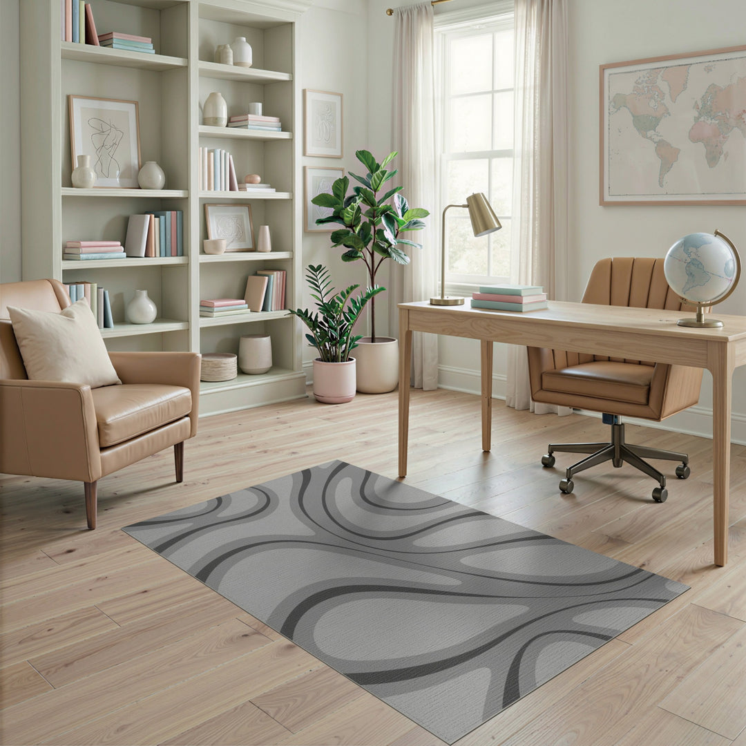Grey Abstract Wave Area Rug