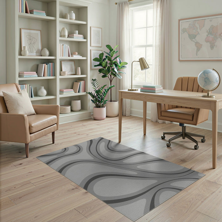 Grey Abstract Wave Area Rug