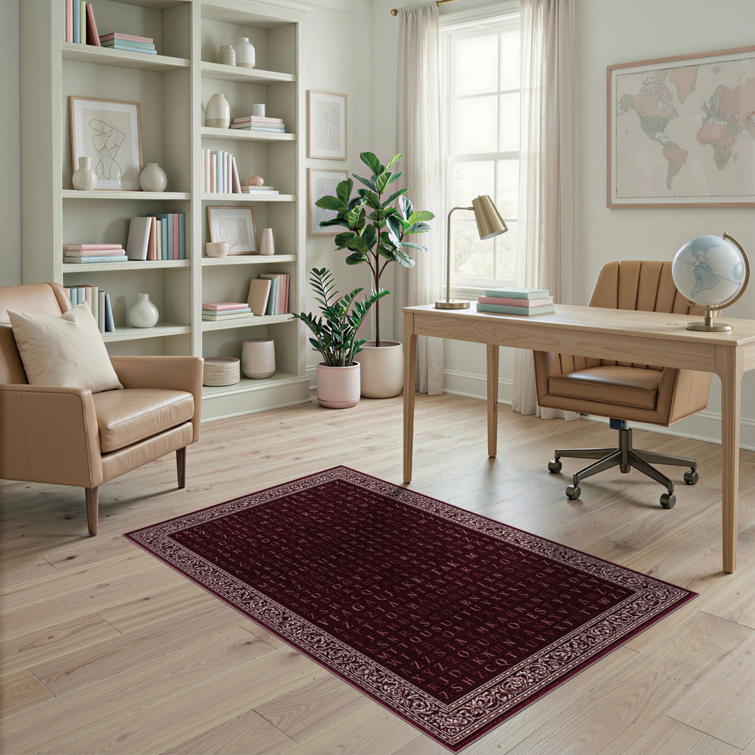 Red Alphabet Vintage Area Rug
