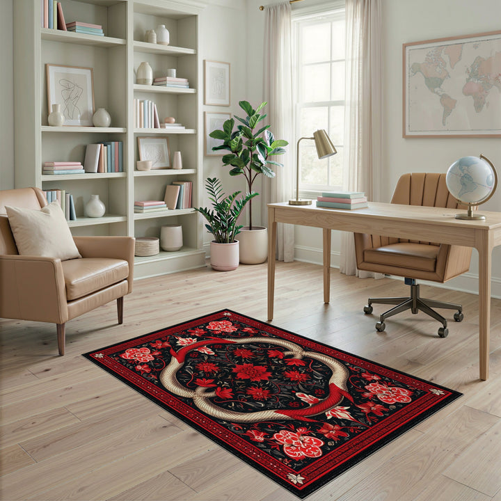 Red Floral Serpent Area Rug