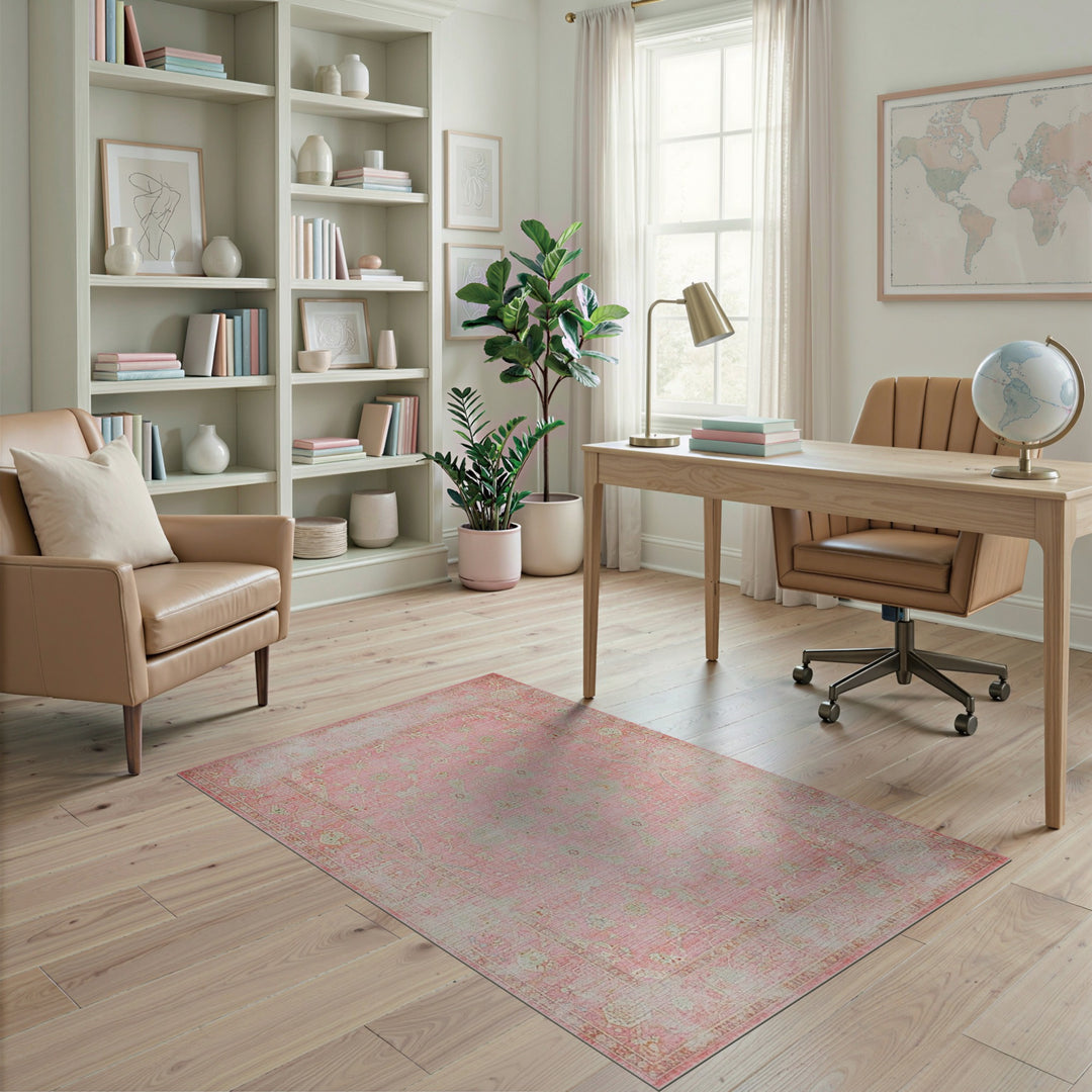 Distressed Vintage Floral Pink Distressed Floral Vintage Area Rug