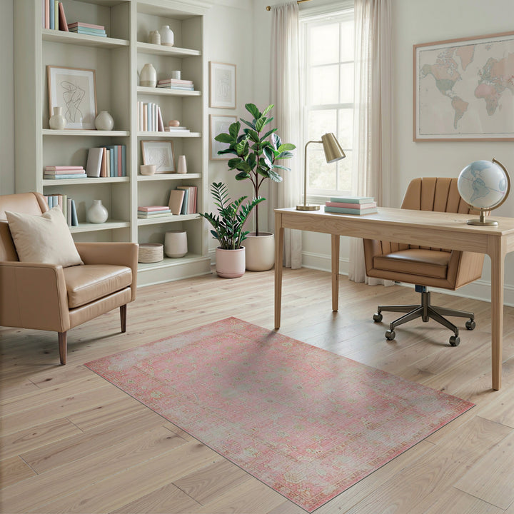 Distressed Vintage Floral Pink Distressed Floral Vintage Area Rug