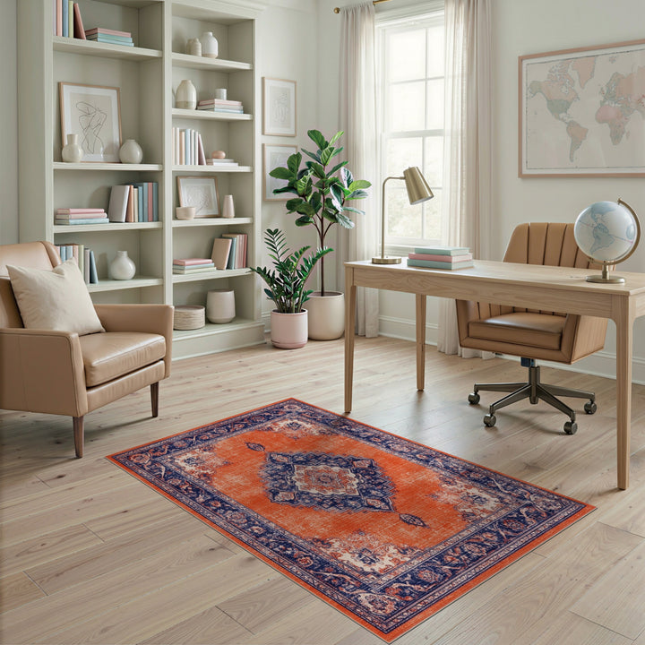 Orange Distressed Vintage Persian Area Rug