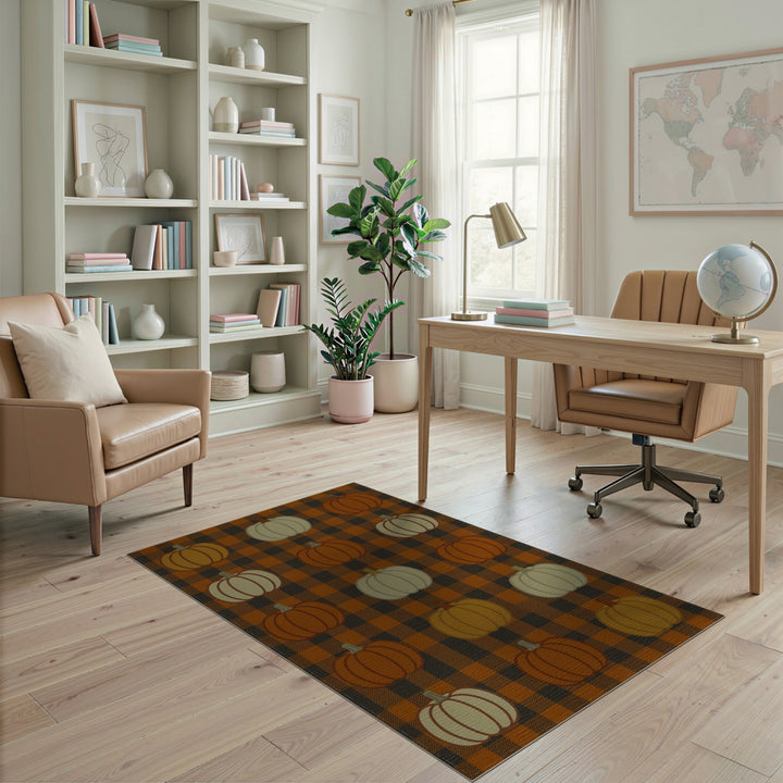 Pumpkin Plaid Orange Area Rug