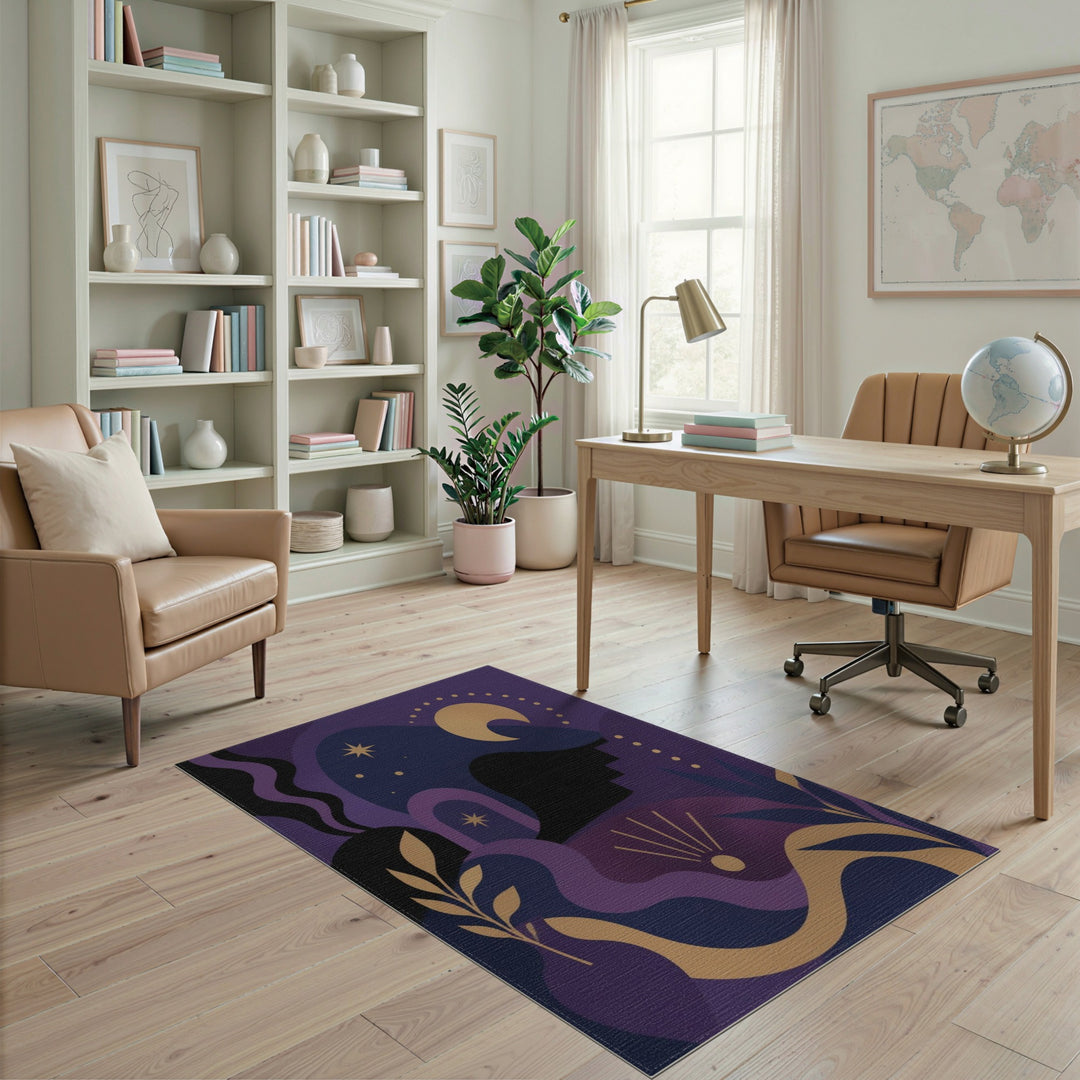 Celestial Purple Moon Phase Area Rug
