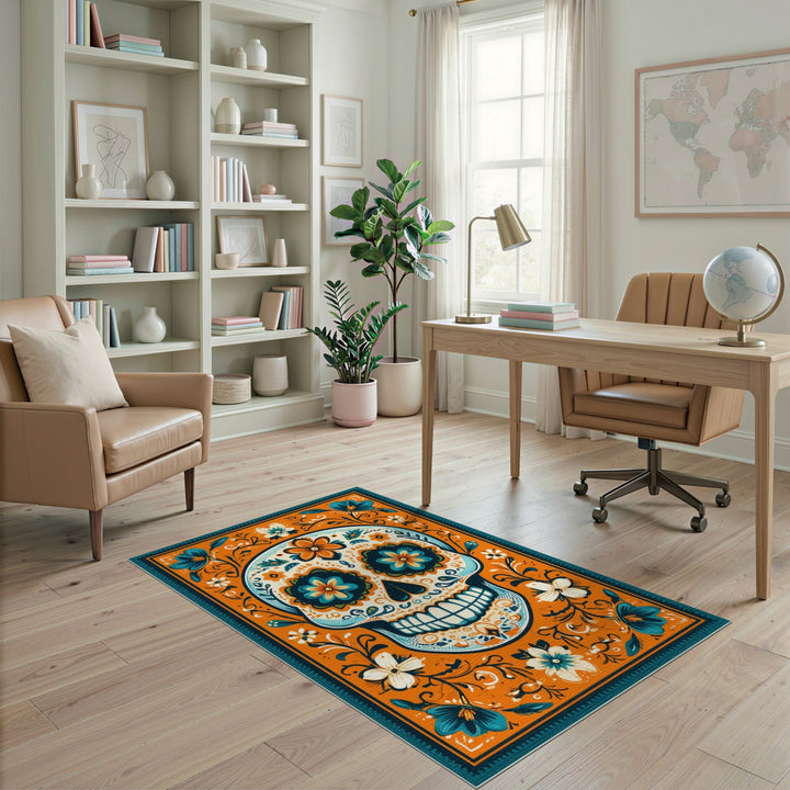 Vibrant Floral Sugar Skull Area Rug