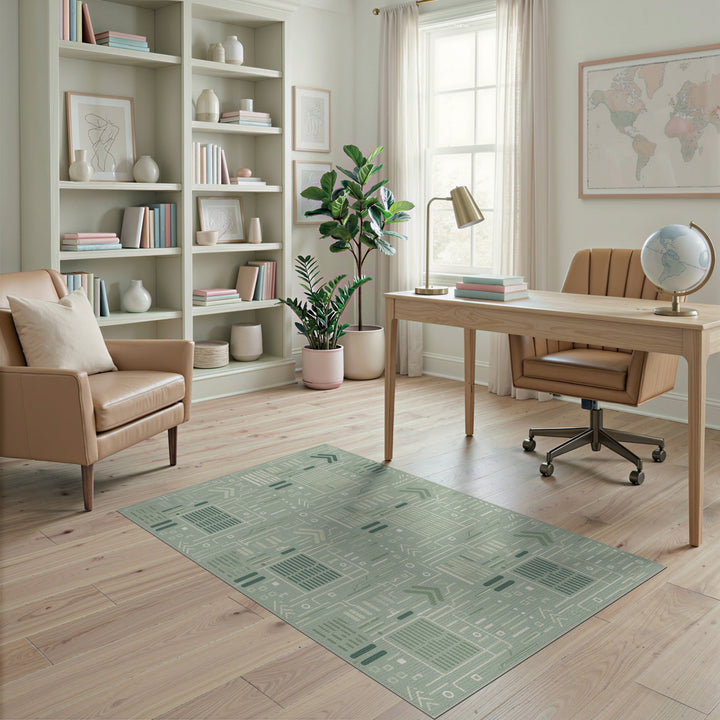 Green Circuit Geometric Area Rug