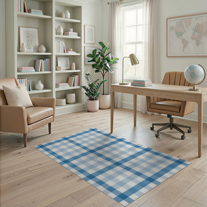 Geometric Modern Gingham Blue Gingham Checkered Area Rug