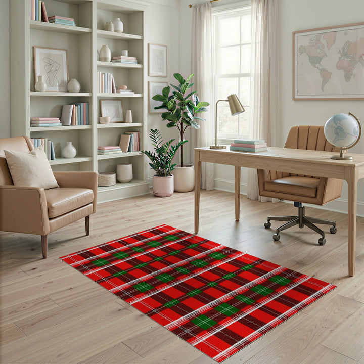 Rustic Farmhouse Red Plaid Washable Area Rug