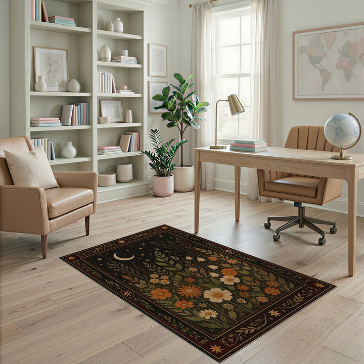 Celestial Moonlit Wildflower Area Rug