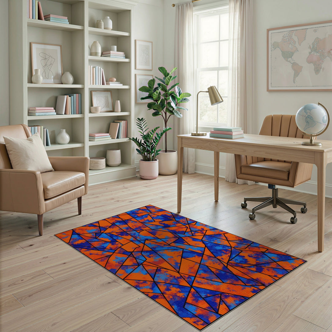 Bold Geometric Orange Blue Area Rug