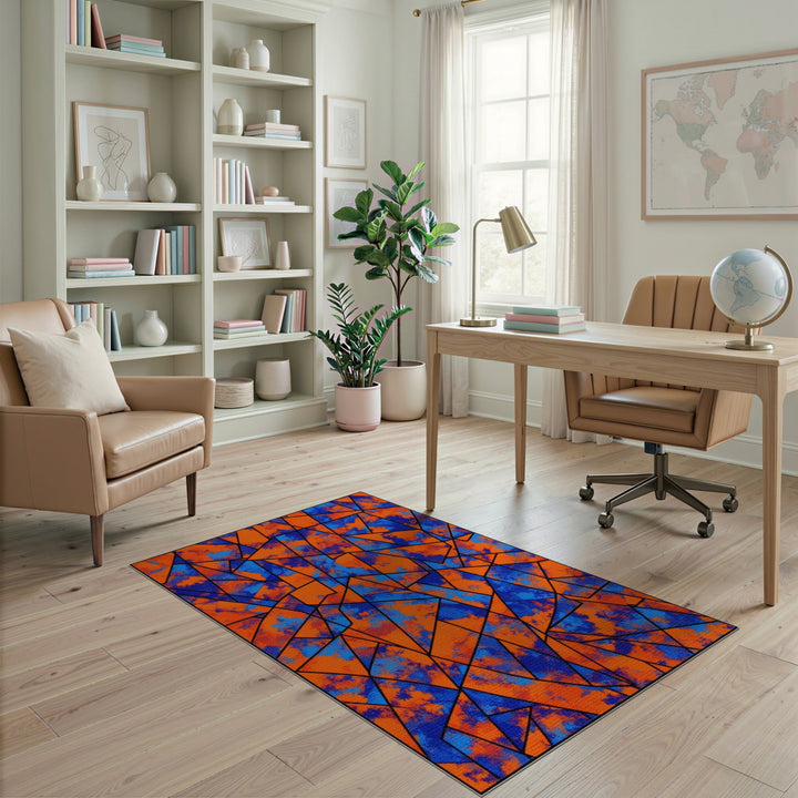 Bold Geometric Orange Blue Area Rug