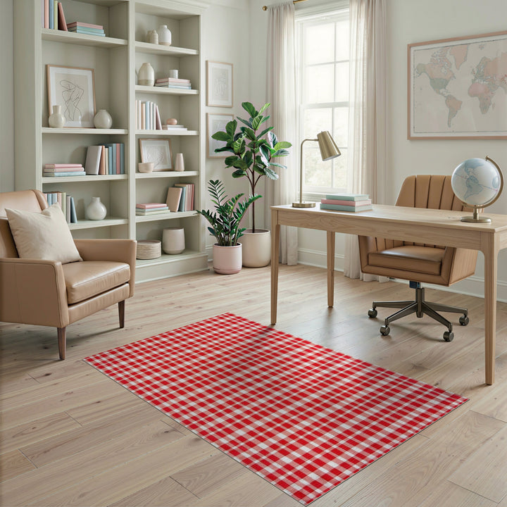 Red Checkered Rustic Area Rug