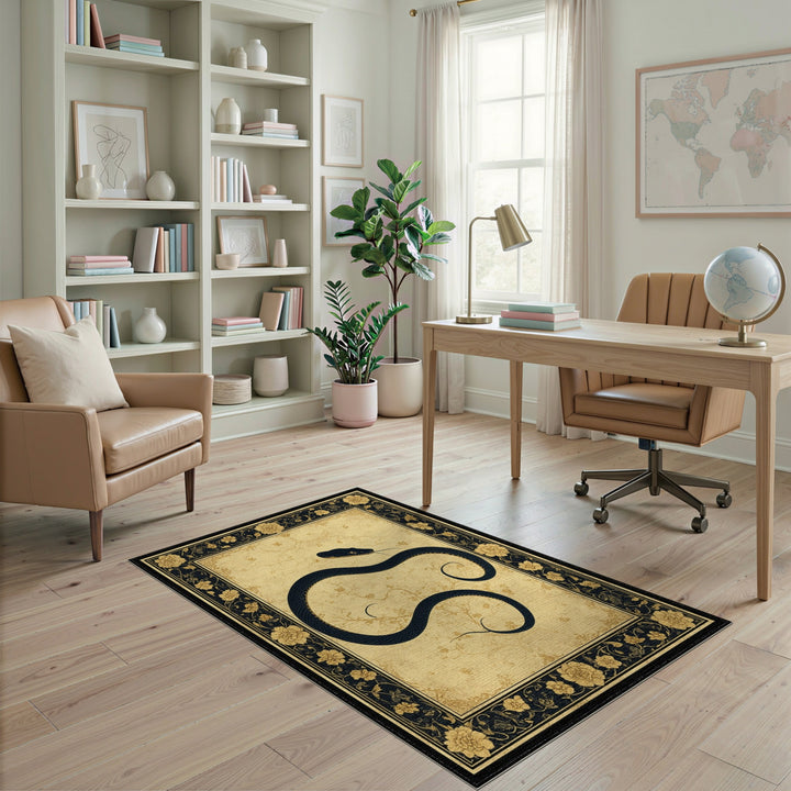Black Serpent Beige Floral Vintage Area Rug