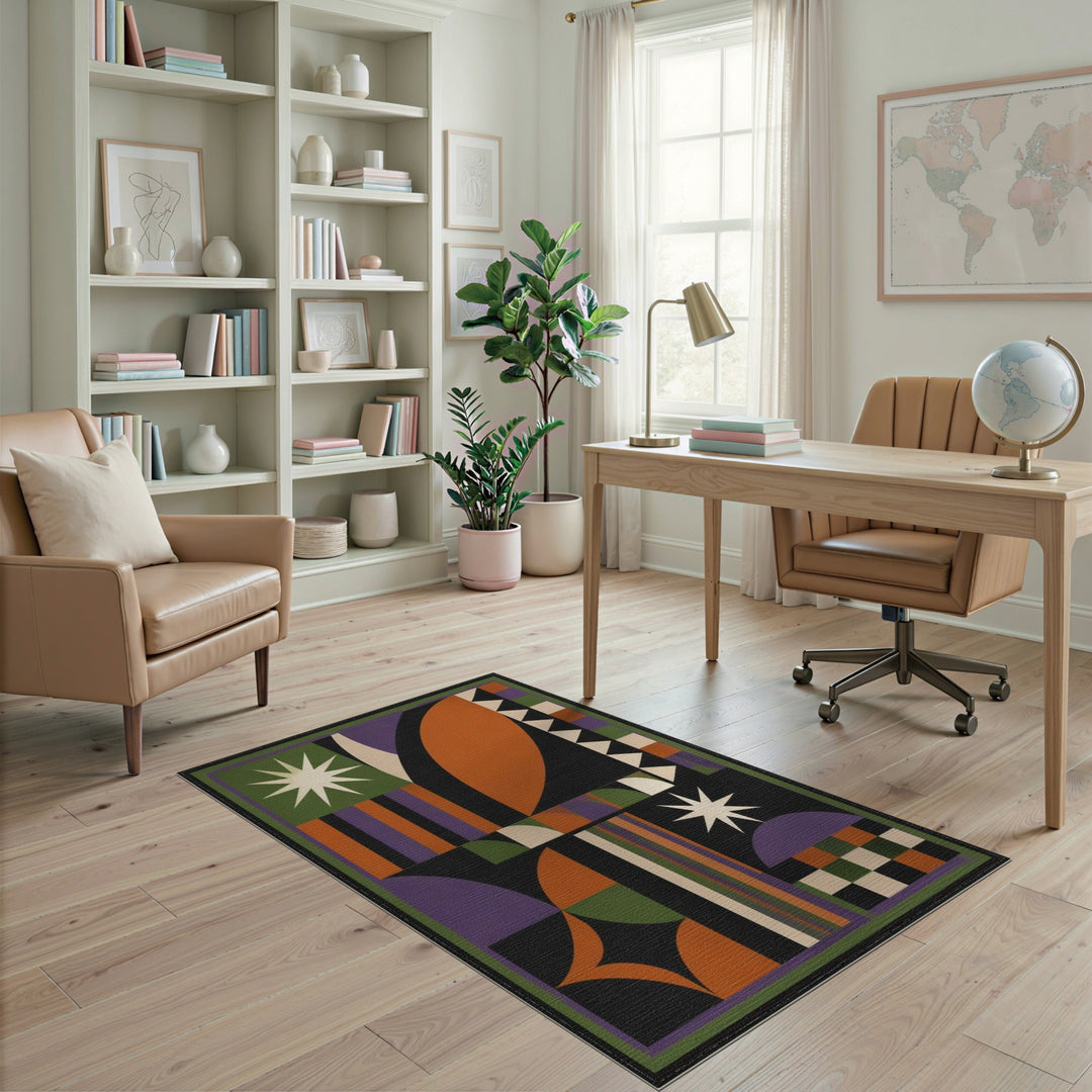 Vivid Geometric Starburst Area Rug