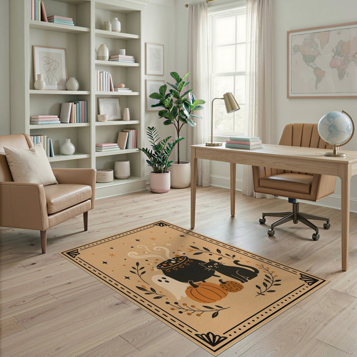 Halloween Cauldron Black Cat Area Rug