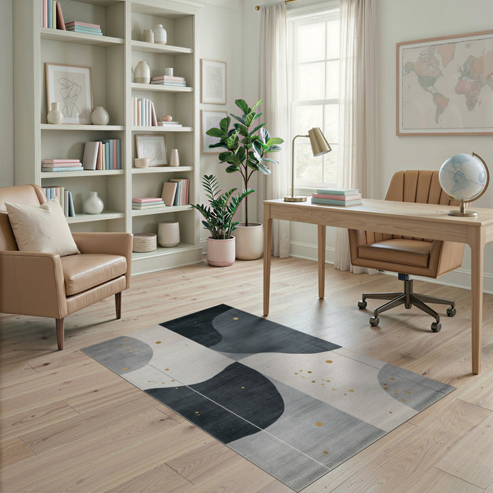 Grey Abstract Wave Area Rug