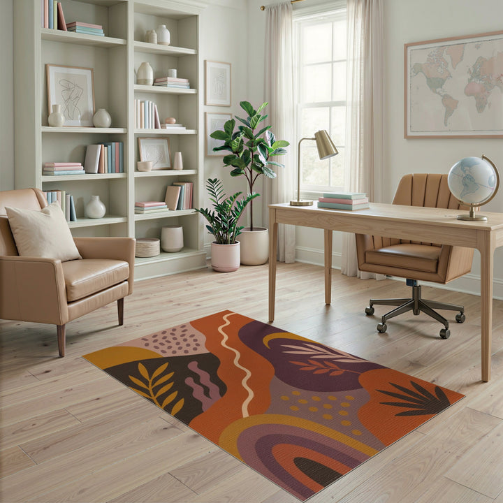 ODIKA Abstract Orange Leaf Area Rug