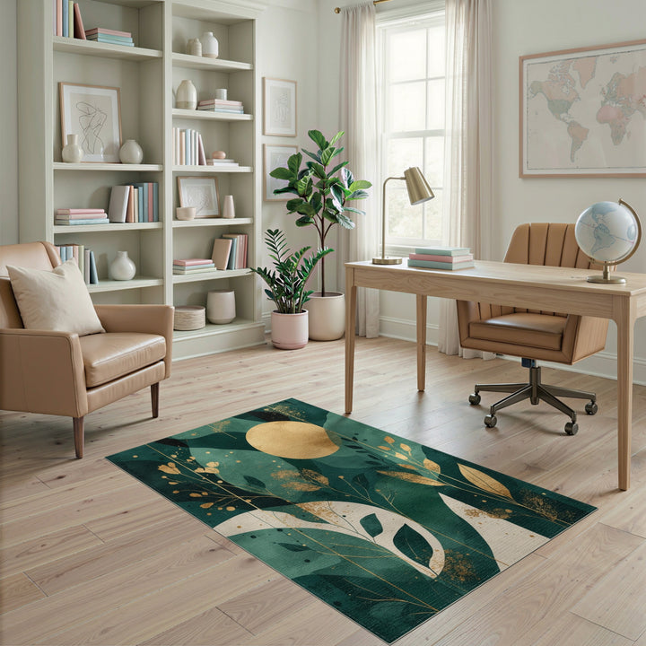 Teal Gold Abstract Circle Area Rug
