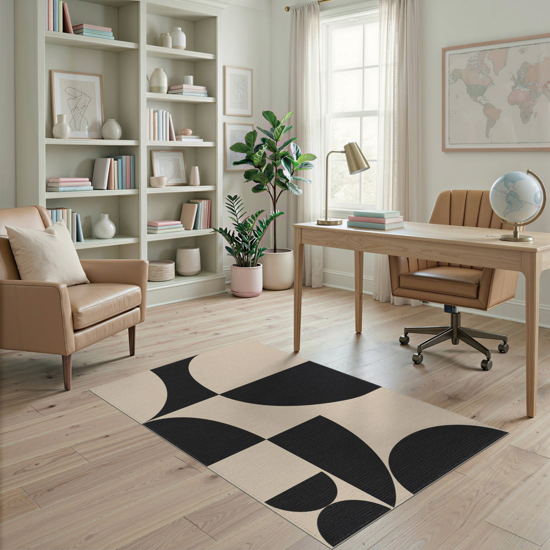 Black Beige Geometric Area Rug