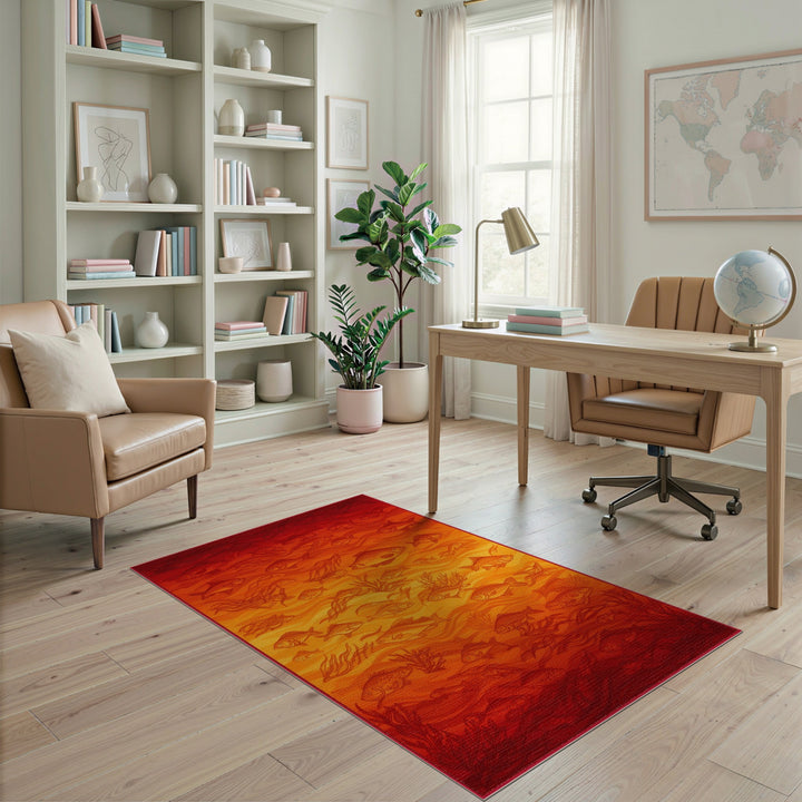 Red Fish and Seaweed Area Rug