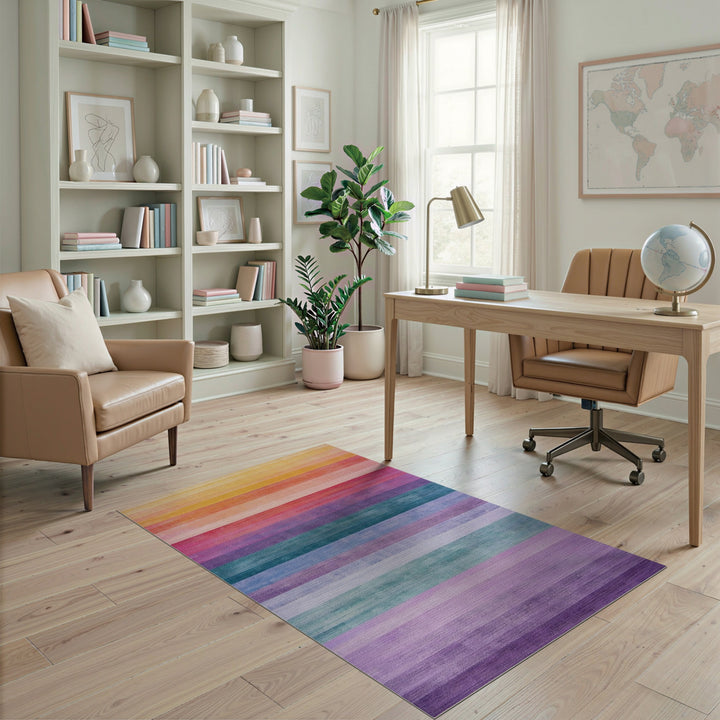 Multi-color and Patterns Rainbow Striped Multi-Color Area Rug