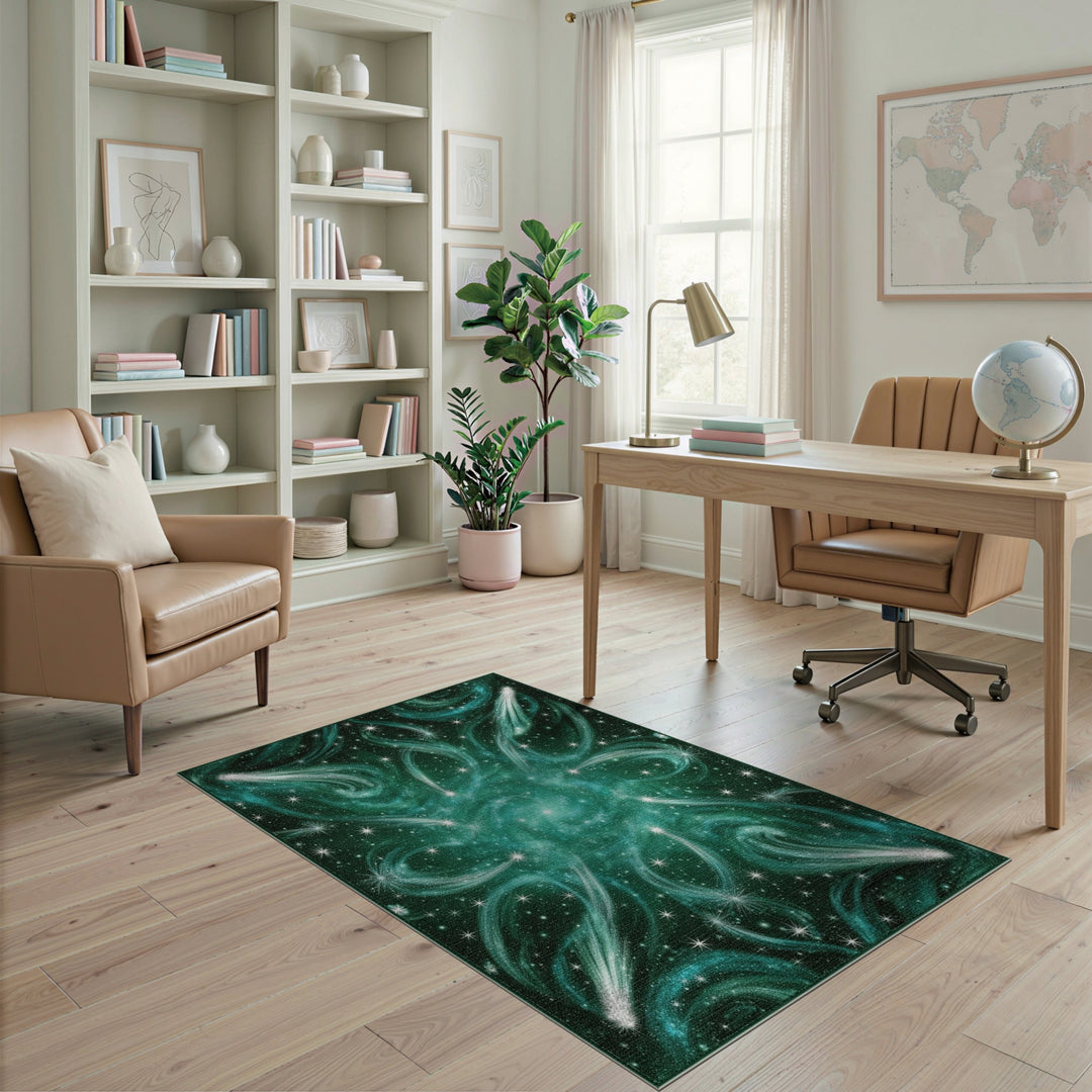 Starry Teal Nebula Washable Area Rug