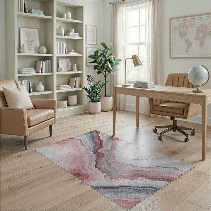 Pink Grey Marble Abstract Area Rug
